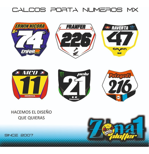 Calcos Stikers Porta Numeros Mx Honda Yamaha Suzuki Honda