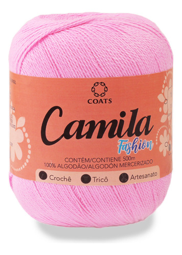 Linha Camila Fashion - 100% Algodão - Crochê Tricô 150g 500m Cor 00052 - Rosa Médio