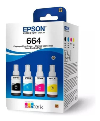 Pack Tinta T664 Cuenta Con Sus 4 Colores. B/c/y/m.