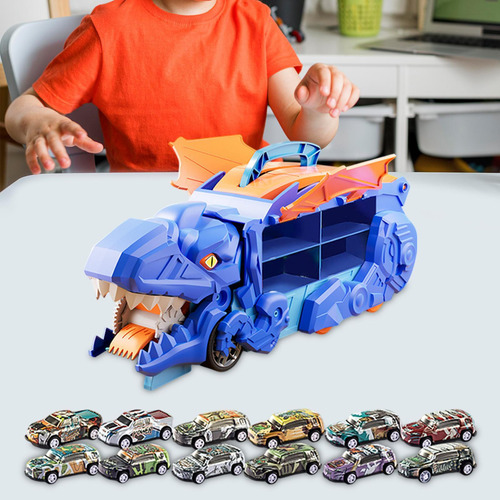 Coches Devoradores De Dinosaurios Con Pista Con 12 Carros