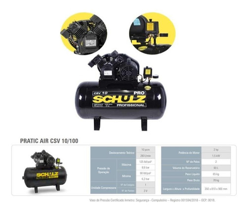 Compressor De Ar 10pes 110lts 2cv Mono Schulz Pro Csv 10/110