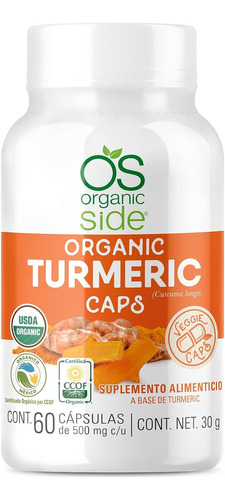 Organic Side Curcuma Turmeric Organico 60 Capsulas Sabor Sin Sabor