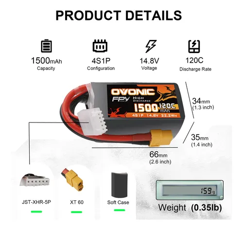 Ovonic Bateria Lipo De Grafeno De 14.8 V 120c 1500 Mah 4s Co