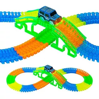 Magic Cars Pista Flexible Tracks 133 Pzs Con Auto Luces Led