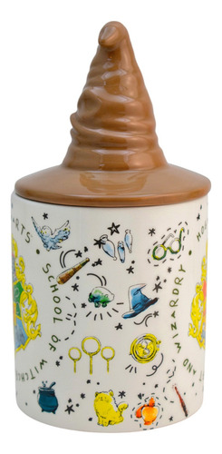 Taza Grande Cerámica Con Tapa 3d Personajes Animados 532 Ml Color Blanco Sombrero Seleccionador Harry Potter