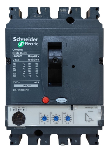Disjuntor Nsx160n Mic 2.2 100a 3p C16n32d100 - Schneider