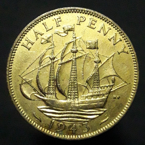 Botón En Moneda Inglaterra Half Penny 1943 