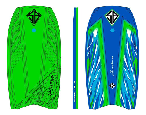 Bodyboard Krypton Tabla Surf Boogie Con Leash Proesional Color Verde Con Azul