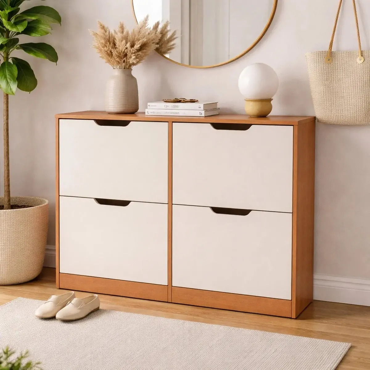 Sapateira ​Para Quarto 24 Pares Madri Creme/freijó