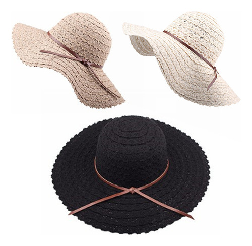 Sombrero De Paja De Sol Plegable De Ala Ancha Para Mujer, Pl