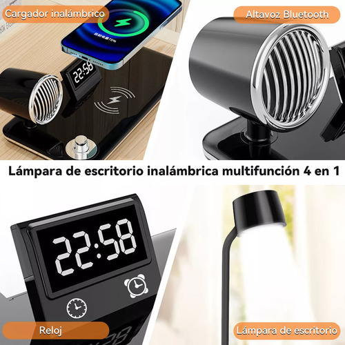 Juoytgxz 4 En 1 Multifuncional Lámpara Led Lampara Bluetooth Cargador Carga Externa De Teléfono Móvil, Reloj De Pantalla, Altavoz Bluetooth, Lámpara De Escritorio Con Protección Para Los Ojos