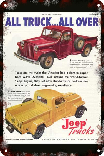 Carteles Antiguos De Chapa Gruesa 60x40cm Jeep Trucks Au-268