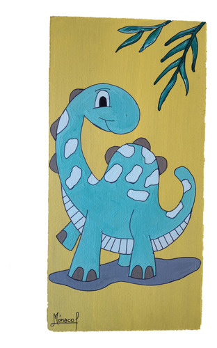 Decoración Infantil Cuadro Artesanal Dino Pintura Acrílica