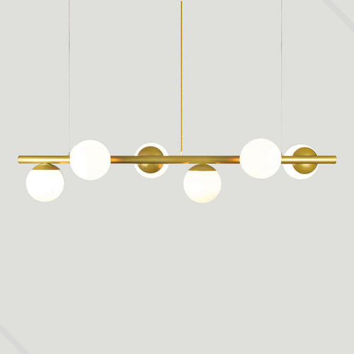 Lustre Moderno Linear Jabuticaba 6 Globos Vidro + Lâmpadas Estrutura Dourado 110v/220v Trybo Design 6-2620