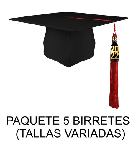 Pack 5 Birretes Negro Sombrero Graduación Borla + Dije