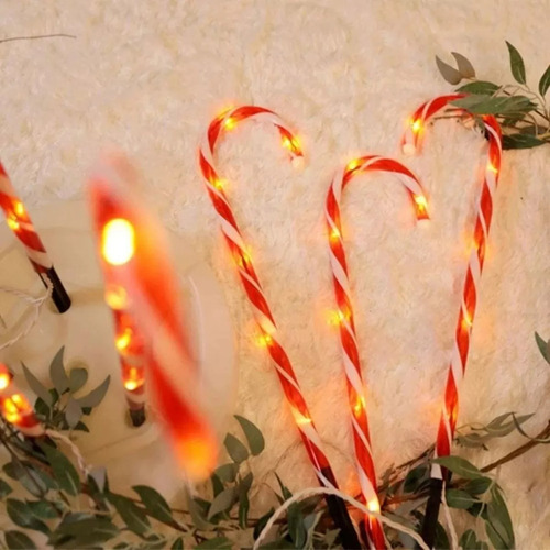 10 Bastones Navideños Luces Led Estaca Caramelo Jardín/patio