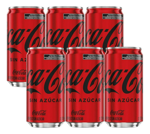 Refresco Coca Cola Sin AzĂșcar Mini Latas 6 Pzs De 235 Ml C/u