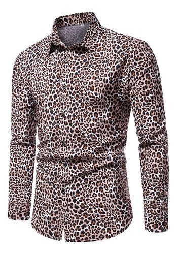 Camisa De Manga Larga Para Hombre Con Estampado De Leopardo