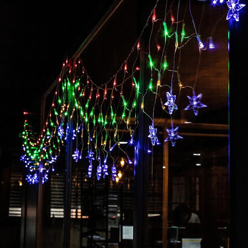 Rede De Led C/ Estrela Na Ponta 160 Leds Decoração De Natal Luzes Azul