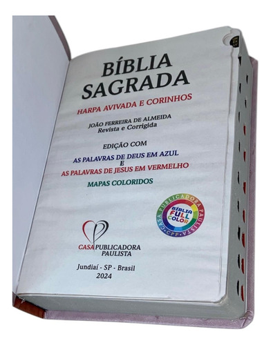 Bíblia Sagrada Evangélica Letra Gigante Com Índice - Abençoada Por Deus - Feminina Versão Almeida Revista E Corrigida Com Harpa E Corinhos Linda Capa Luxo