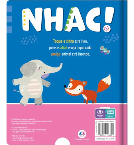 Livro Toque e sinta Nhac! de Make Believe Ideas edição 1 capa mole em português 2023 Editora Ciranda Cultural