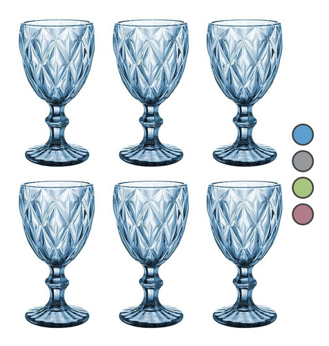 Imagen 1 de 8 de Juego 6 Copas De Vino Aguas Cristal Labrado Vidrio Colores