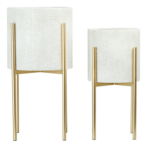 Main + Mesa Maceta Moderna Metal Relieve Color Blanco Dorado