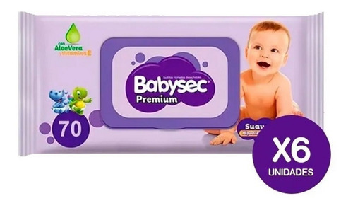 6pack Toallas Humedas Babysec Aloe & Vitamina E 70 Unid