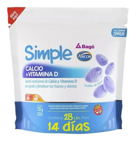 Simple Bago Calcio + Vitamina D Pastillas De Goma X 132 G