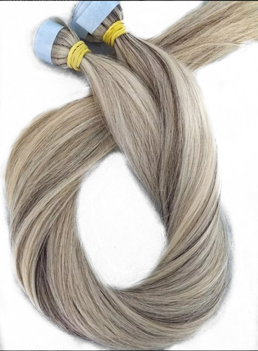 Cabelo Humano Loiro Mechado Brasileiro Fita Adesiva 25g 50cm