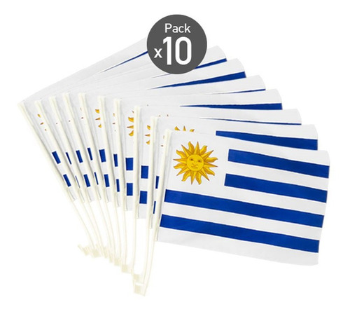 Pack X 10 Banderas De Uruguay Oficial Para Auto Disershop
