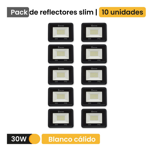 Imagen 2 de 8 de Pack X 10 Reflectores Led 30w Exterior Proyector