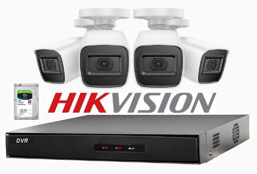 Imagen 1 de 10 de Kit 4 Camaras Seguridad Hikvision Dvr Cctv Full Hd Disco Rigido 1tb