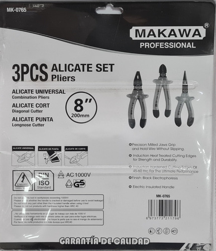 Juego De Alicates Aislados 3 Pcs Makawa Mk-0765
