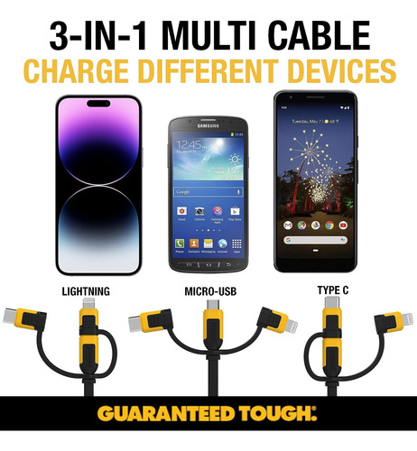 Cable De Carga Dewalt 3 En 1 Retráctil De 1 M Para Iphones/s