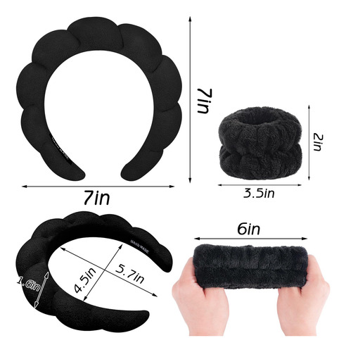 Spa Headband And Wristband Set Zkptops For Women Black