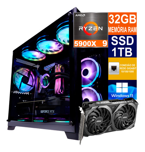 Pc Gamer Cpu Ryzen 9 5900x Ssd 1tb, 32gb Ddr4 Rtx 4060ti 8gb