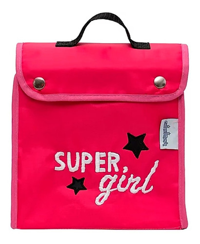 Lonchera Termica Impermeable Super Girl Primaria Kinder Color Rosa Superhéroes
