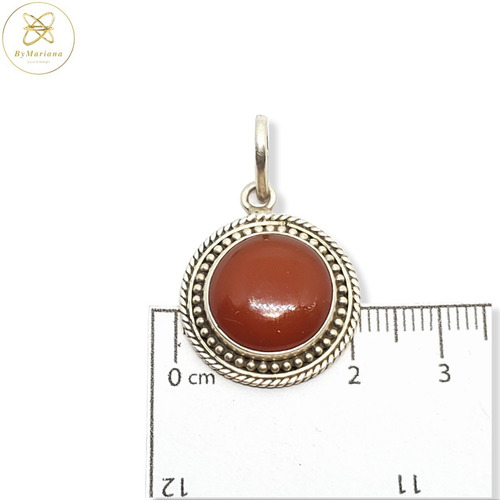 Imagen 3 de 4 de Dije Plata Con Piedra Redonda Marron