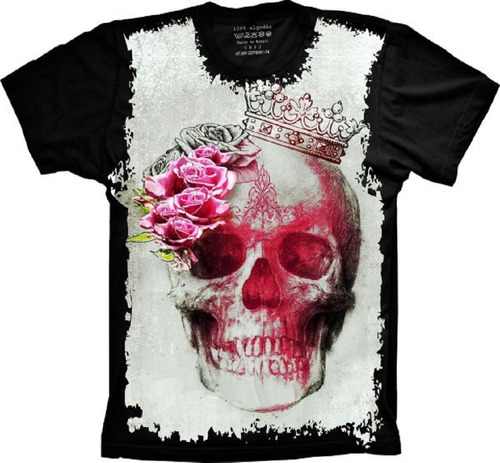 Camiseta New Frete Grátis Plus Size Cranio Caveira Flores