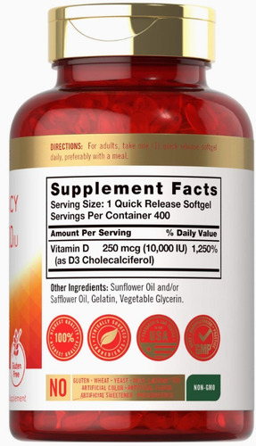 Imagen 3 de 3 de Vitamina D3 10.000iu America 400 Capsulas