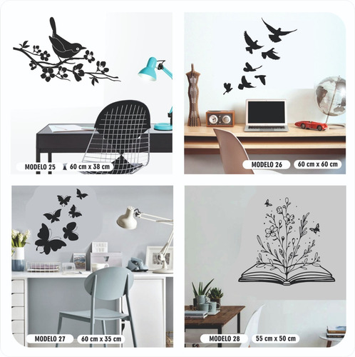 Imagen 2 de 8 de Vinilos Decorativos De Pared, Arboles, Flores Y Pájaros Love