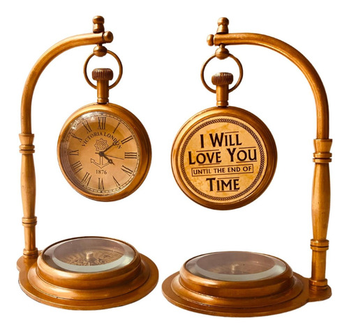 Reloj De Mesa De Latón Aladean Con Brújula | Reloj De Escrit