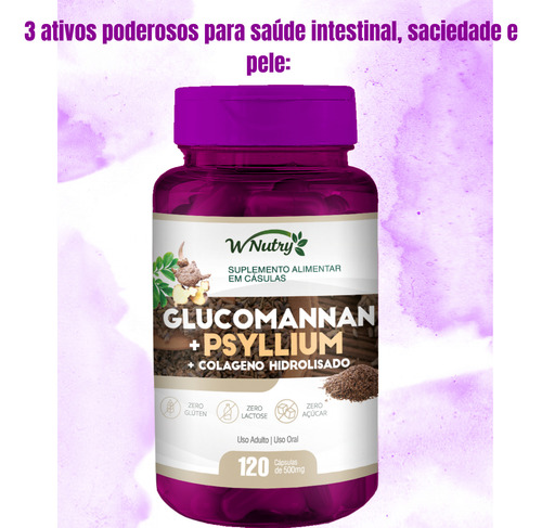 Glucomannan Com Psyllium É Colágeno Hidrolisado 120caps Puro