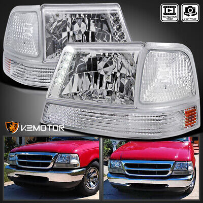 Fits 1998-2000 Ford Ranger Led Strip Clear Headlights+bu Oag