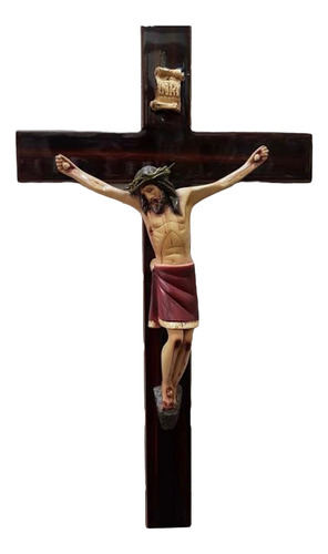 Hermoso Cristo Crucificado De Pared Con Cruz D Madera Resina