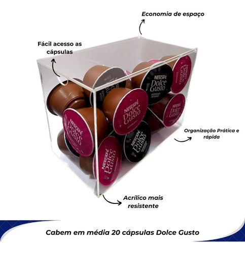Caixa Porta Cápsulas Acrílica Transparente De Café Cubo Top