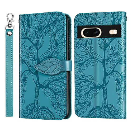 Funda Cartera Para Google Pixel 7 (2022) Turquesa Pu Piel Si
