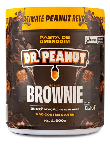 Pasta de Amendoim Com Whey Protein 600g Dr. Peanut Sabor Brownie