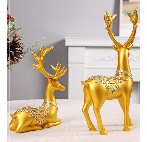 2x Colección De Figuras De Alce Adornos De Escritorio Para